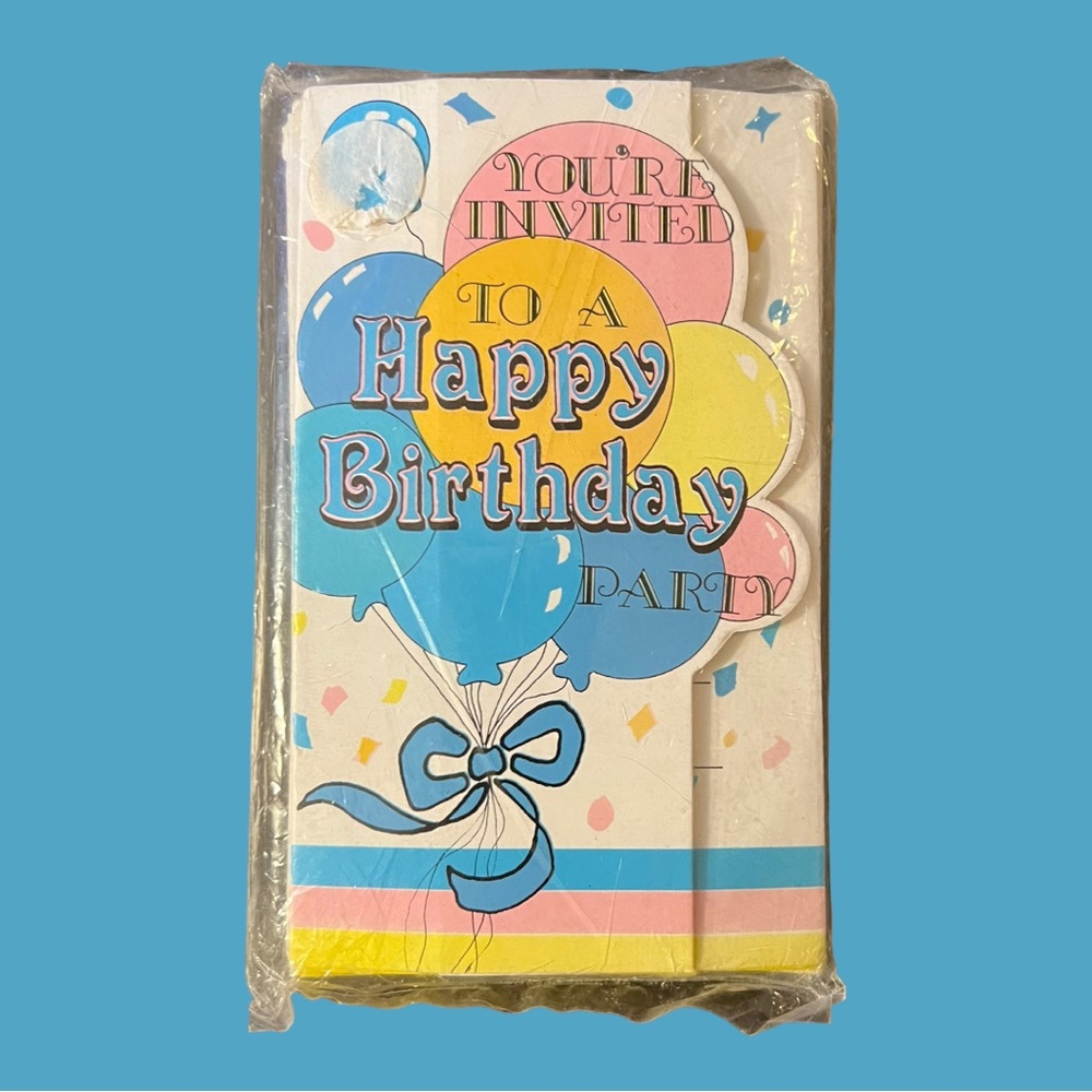 Vintage 1980s Happy Birthday Party Invitations Set of 9 Die Cut Balloon Retro